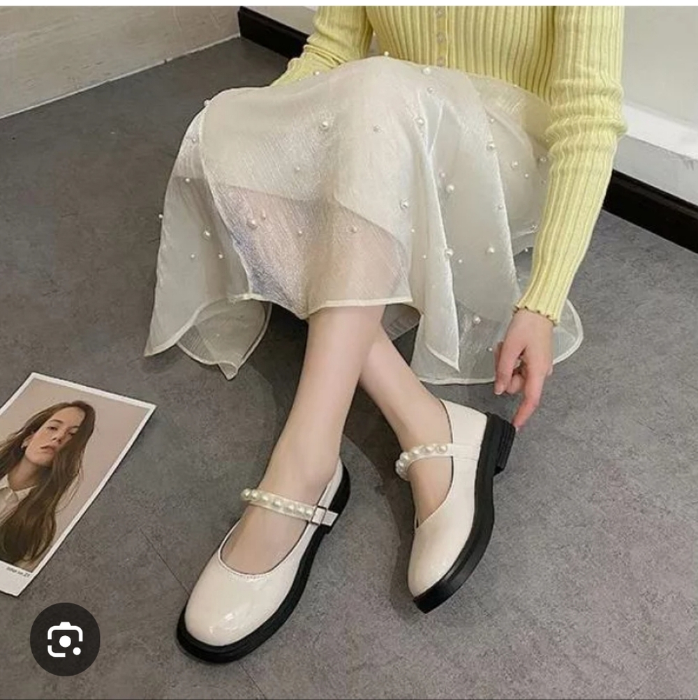 💰💖🔽L'abotte White Flats with Pearl Strap